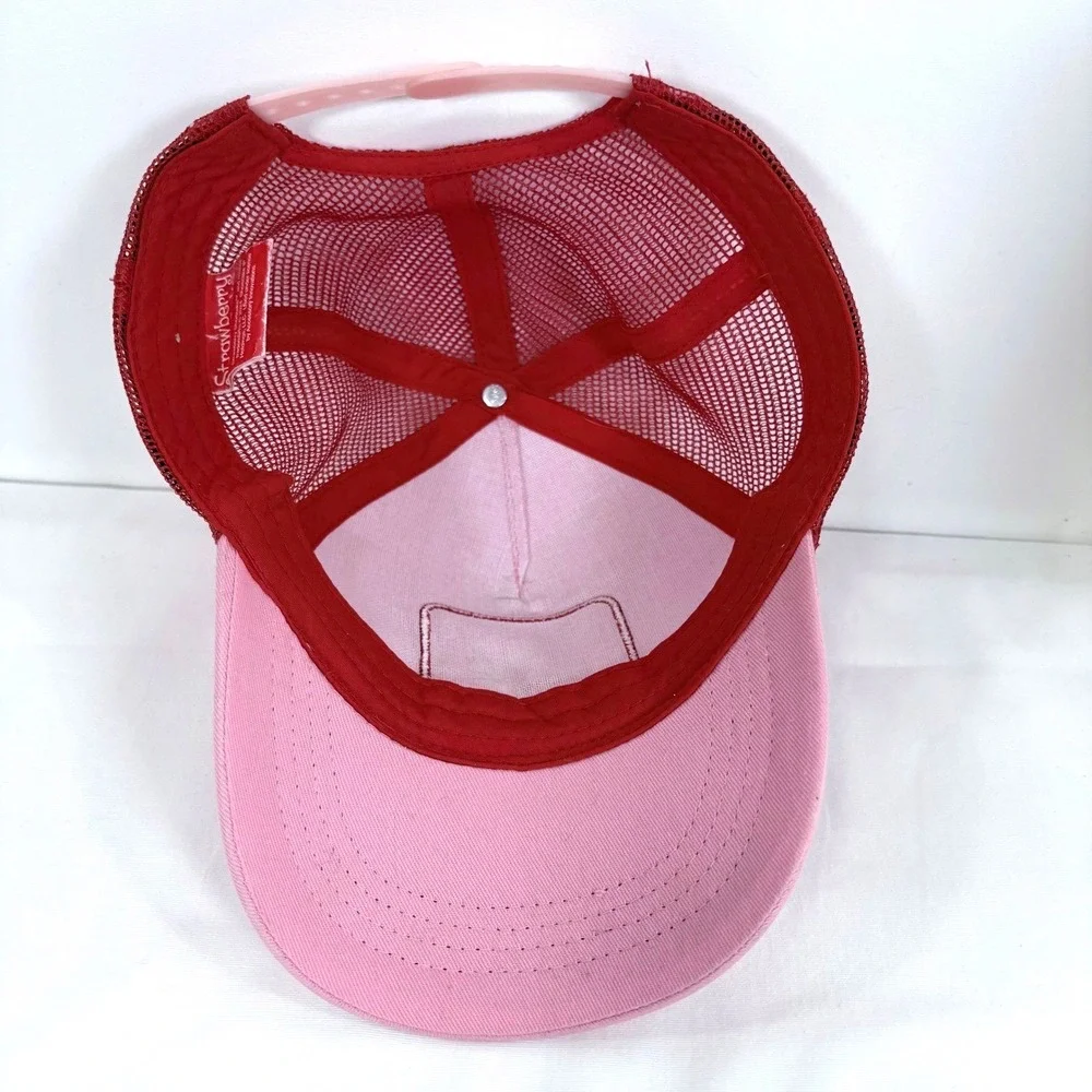 Strawberry Shortcake Trucker Hat Pink Red Mesh Snapback Cap Adult‎ Sz Adjustable